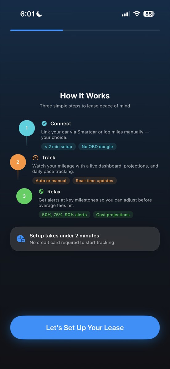 MileGuard How It Works — Connect, Track, Relax in 3 simple steps